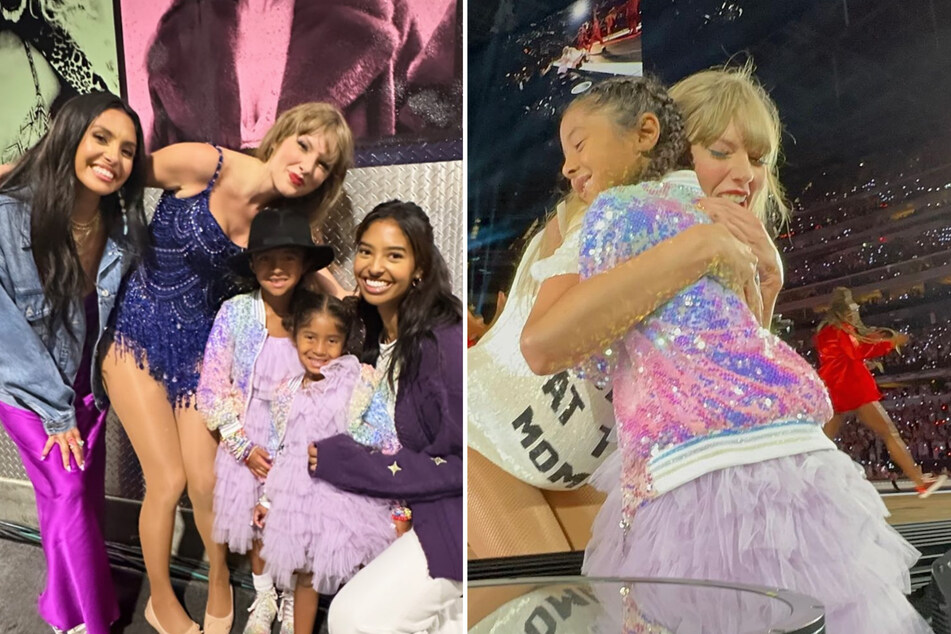 Taylor Swift (second from l) gave the Bryant family a special shout-out at The Eras Tour in Los Angeles in August 2023.