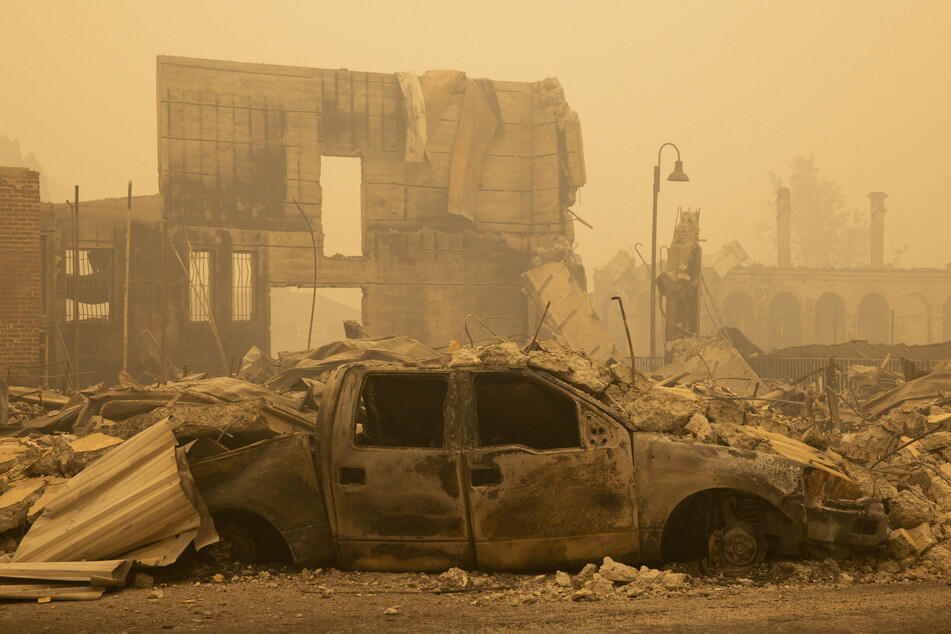 The burned out remains of a popular café off Main Street in Greenville.