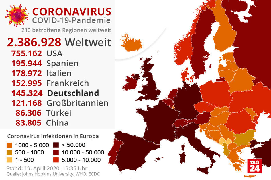 Coronsvirus-Infektionen weltweit.