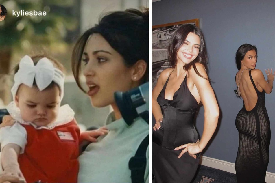 Kim Kardashian (r. in both pics) is showing her little sister Kendall (l. in both pics) love on Instagram with some adorable throwback photos. Could this "pic"-me-up have anything to do with Kenny's rumored boy drama?