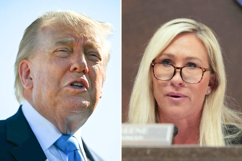 In a recent interview, Marjorie Taylor Greene (r) suggested President Donald Trump (l) may use his war with Iran to cancel the 2028 presidential elections.
