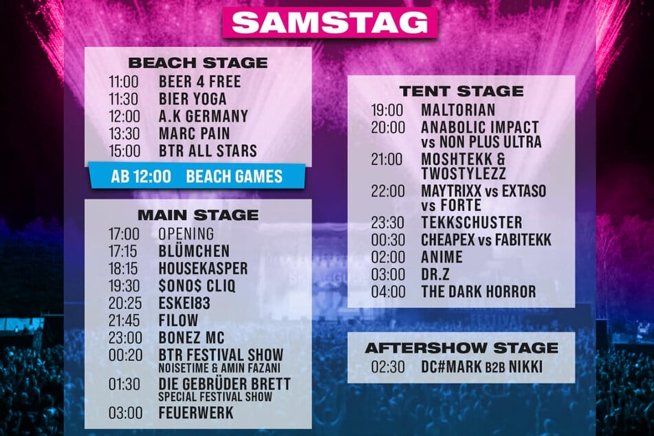 Der komplette Timetable für am Samstag (26.7.).