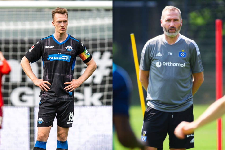 HSV-Coach Tim Walter (45, r.) hat vor dem Testspiel gegen den FC Basel den neuen Kapitän der Rothosen bestimmt: Neuzugang Sebastian Schonlau (26), hier noch im Trikot des SC Paderborn 07.