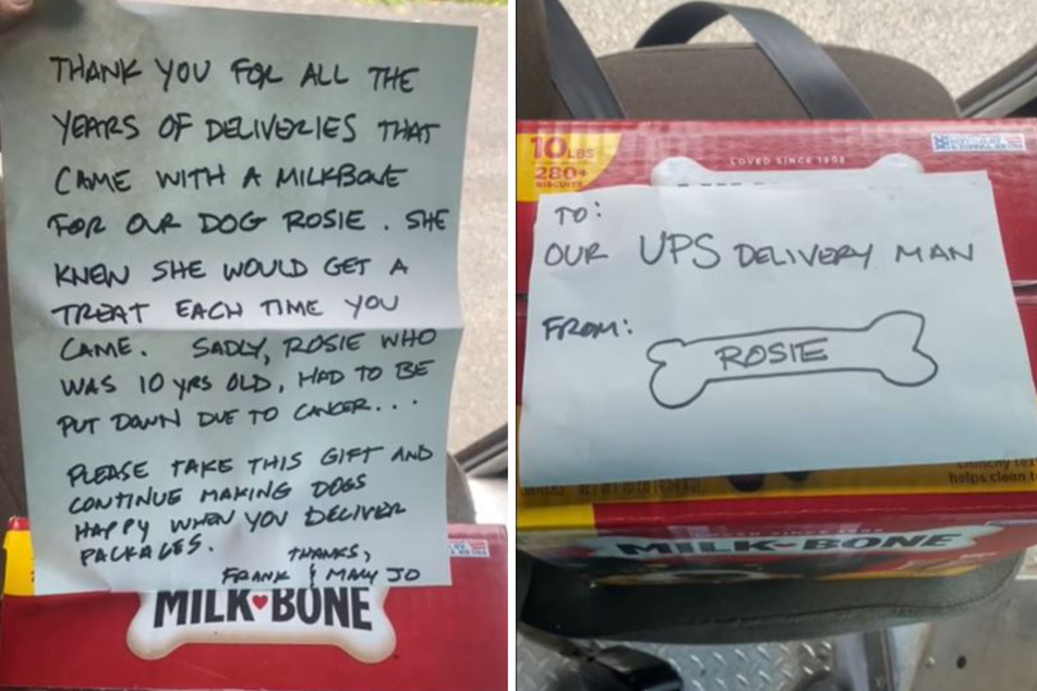 Einen Brief und Hundekekse wurden dem UPS-Mann auf seiner Route zugestellt.
