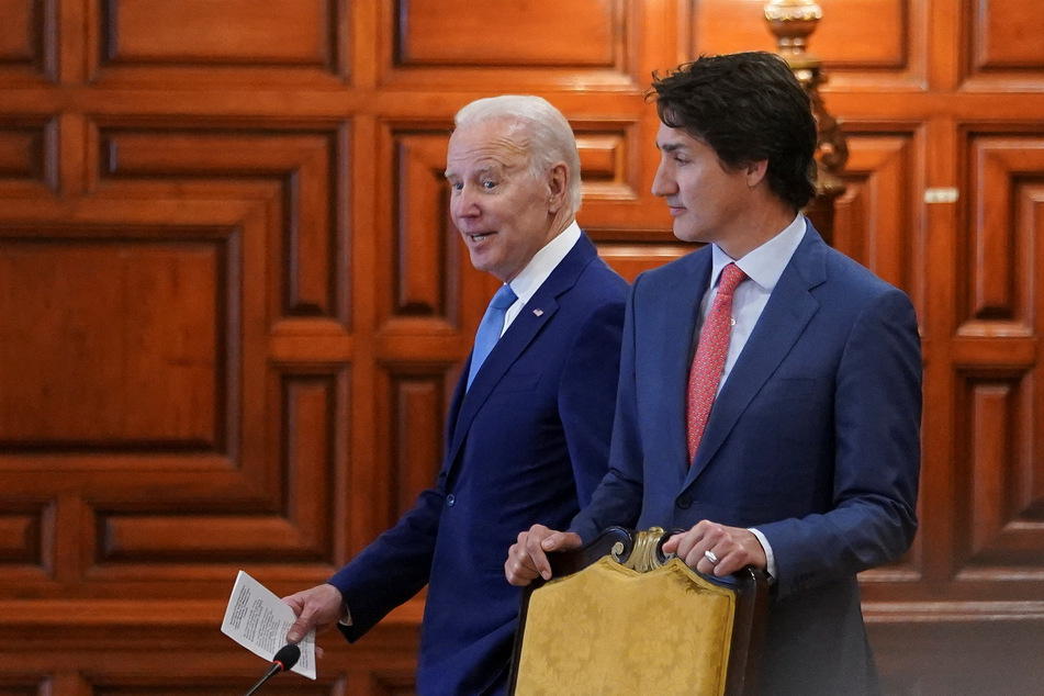 US President Joe Biden and Canadian Prime Minister Justin Trudeau attend a meeting during the North American Leaders' Summit in Mexico City.