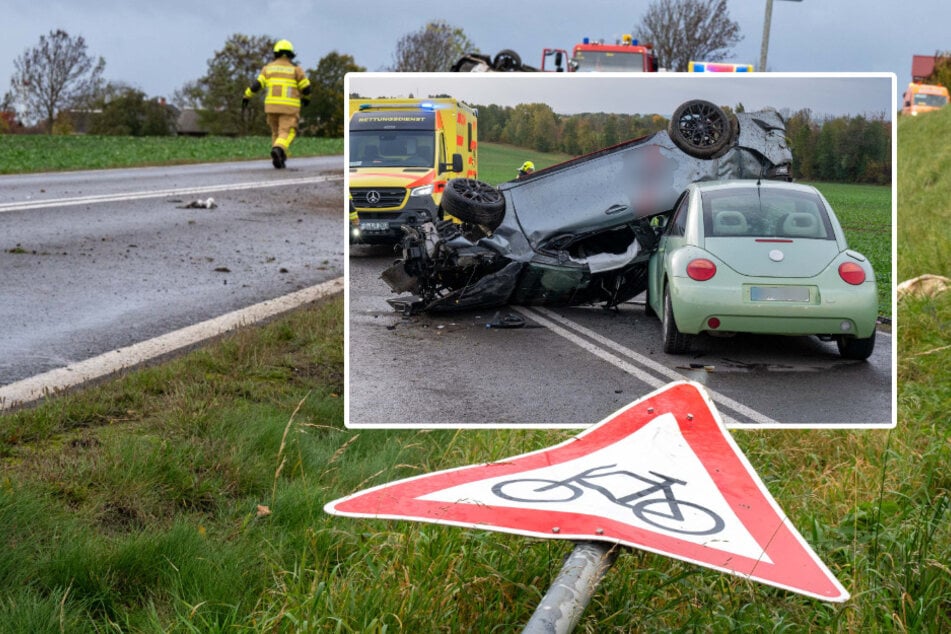 Straßensperrung nach schwerem Unfall: Kia überschlägt sich und schlittert in Beetle