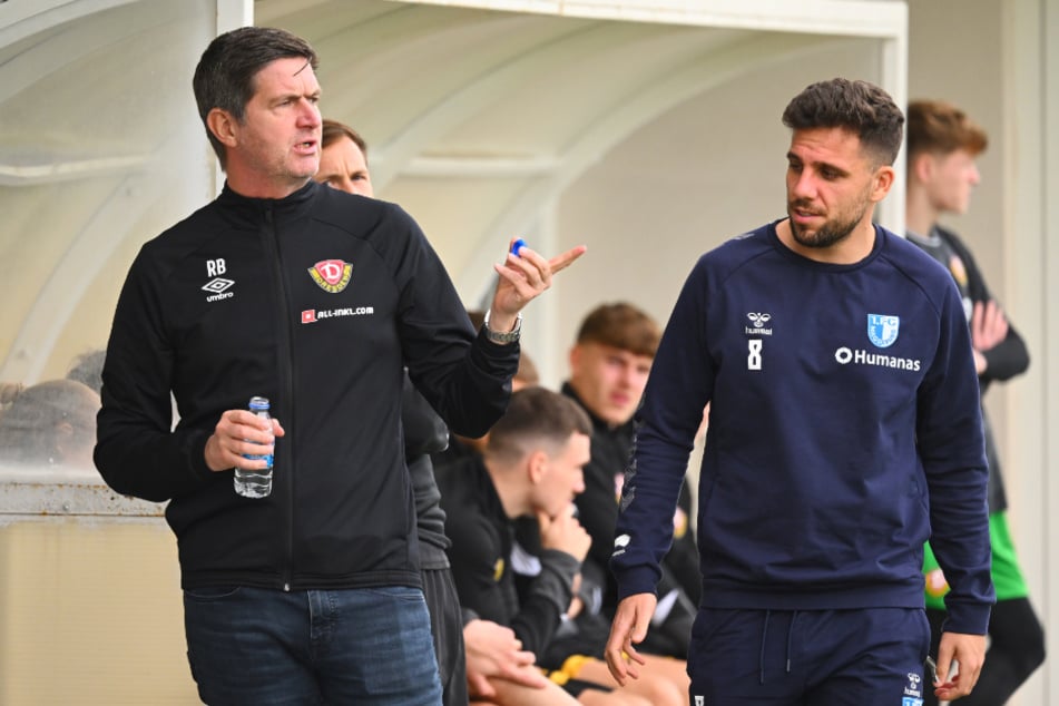 Hier scheint Ralf Becker (53, l.) schon Ahmet Arslan (29) zu fragen: Kommst du zu Dynamo zurück?