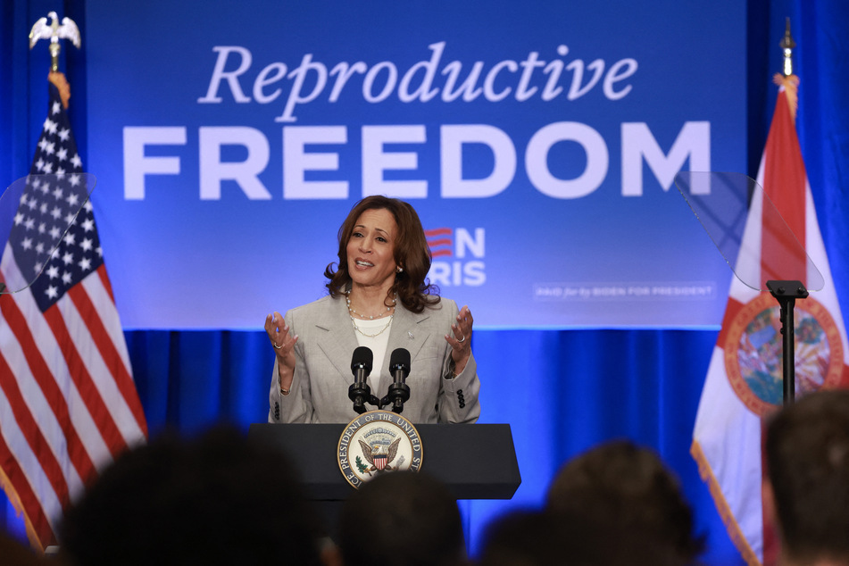 Vice President Kamala Harris speaks about Florida’s 6-week abortion ban during an event at the Prime Osborn Convention Center on May 01, 2024 in Jacksonville, Florida.