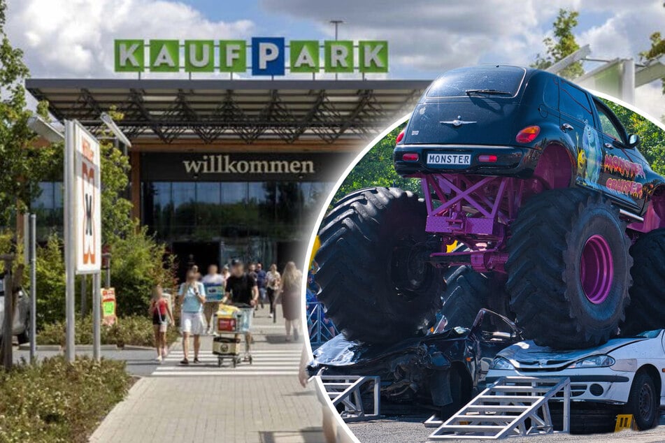 Dresden: Laute Motoren und Monstertrucks: Diese Show sorgt beim Kaufpark Nickern für Aufsehen