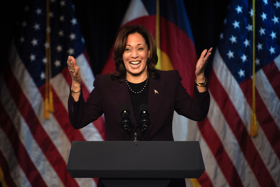 Vice President Kamala Harris speaks to supporters during a campaign rally at Reelworks in Denver, Colorado, on March 12, 2024.