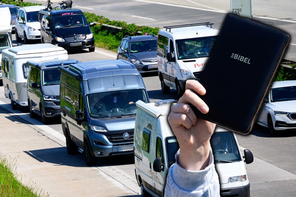 De man plaatste zich met microfoon en luidspreker bij de A1. (Symboolfoto’s)