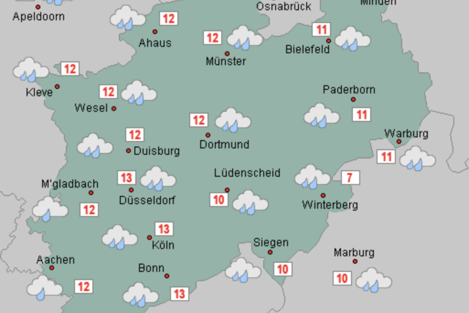 In NRW macht sich bis zur Mitte der Woche Regen breit.