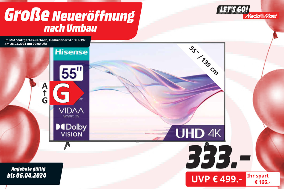 55-Zoll Hisense-Fernseher für 333 statt 499 Euro.