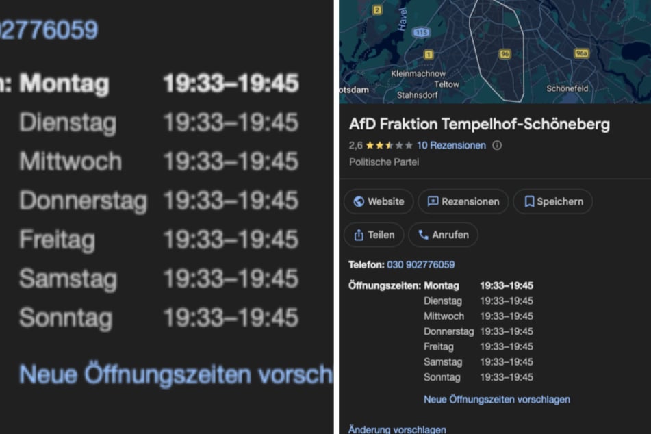 AfD wird Opfer von Google-Streich: Witzbolde ändern Öffnungszeiten auf 19.33 Uhr bis 19.45 Uhr