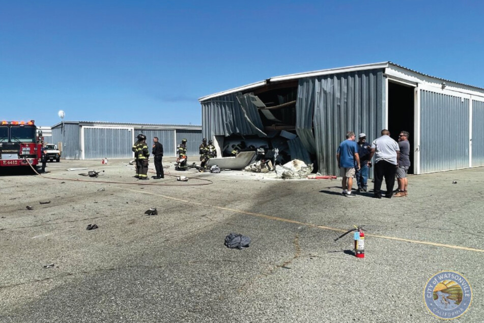 A small airport building at Watsonville Municipal Airport that was damaged in Thursday's crash.