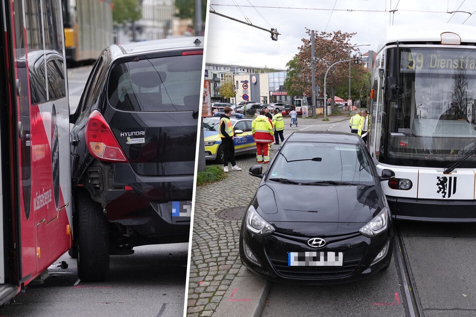 Straßenbahn-Unfall in Pieschen: Hyundai stößt mit Tram zusammen, Fahrerin verletzt