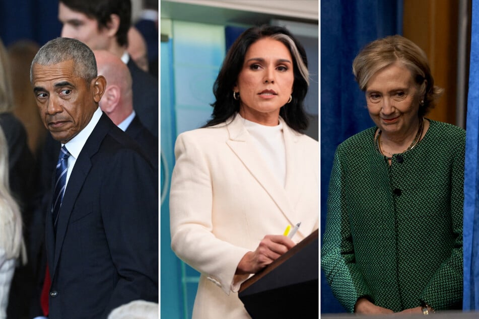 National Intelligence Director Tulsi Gabbard (c.) made wild allegations against former President Barack Obama (l.) and ex-Secretary of State Hillary Clinton.