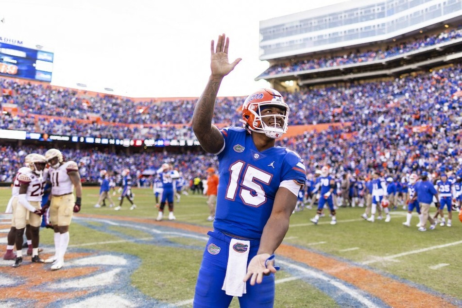 Anthony Richardson of the Florida Gators celebrates after defeating the Florida State Seminoles.