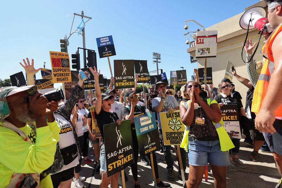 SAG-AFTRA members and supporters rally outside Paramount Studios in Los Angeles, California, during their ongoing labor strike.