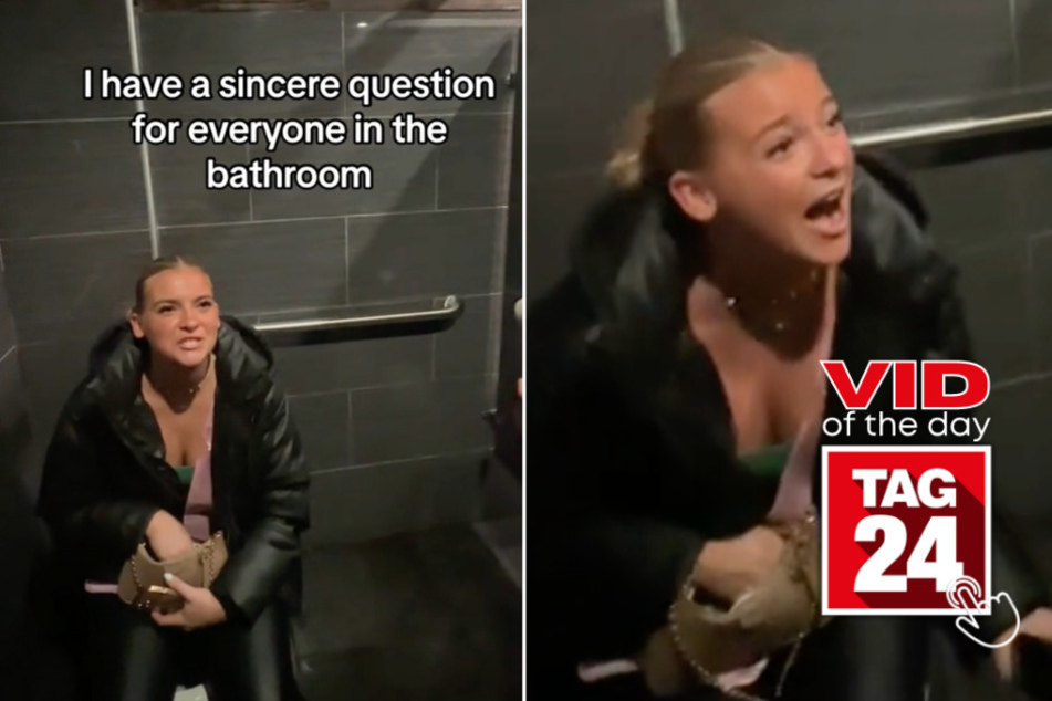 viral videos: Viral Video of the Day for April 3, 2024: Girl's bar bathroom question ends in ultimate hysterics!