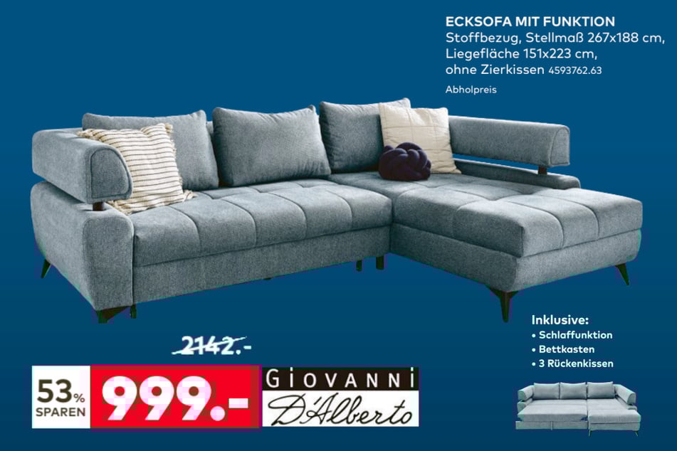 Dieses gemütliche Ecksofa kostet gerade mal 999 statt 2.142 Euro.
