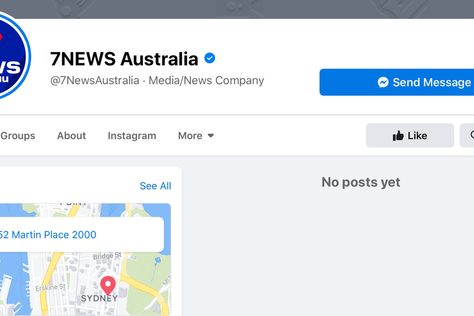 "No posts yet" – The 7News page as currently seen on Facebook.