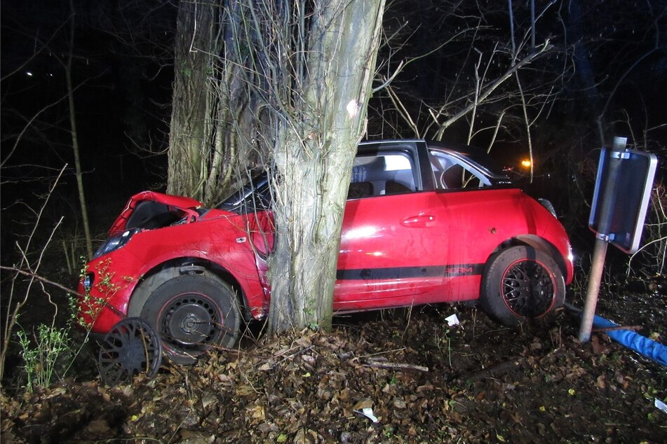 Der Opel prallte gegen einen Baum und kam in einem Graben zum Stillstand.