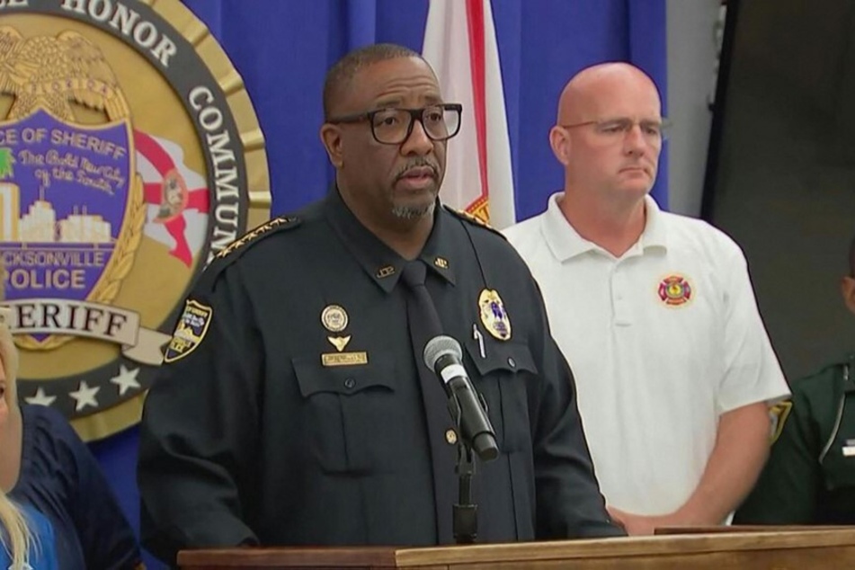 Jacksonville Sheriff TK Waters speaks during a news conference about the white supremacist gunman who killed three Black people at a discount store in Jacksonville, Florida, on August 26, 2023.