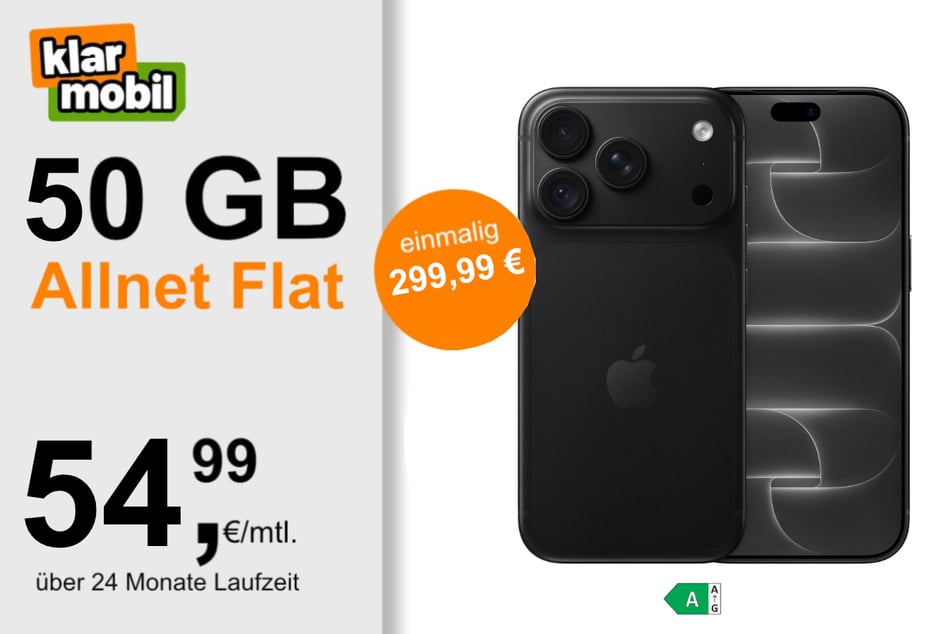 Das iPhone 18 Pro mit 50 GB Tarif für 54,99 Euro pro Monat bei klarmobil.