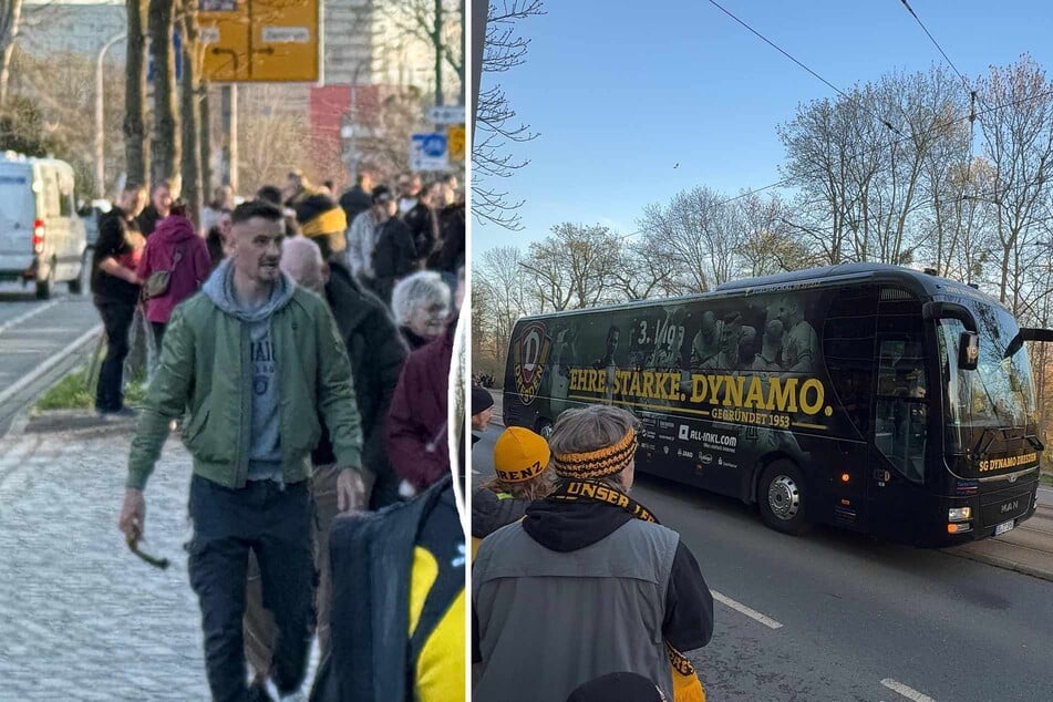 Um 18.57 Uhr kam der Mannschaftsbus der Dynamos am RHS an, Stefan Kutschke traf schon einige Minuten eher ein.