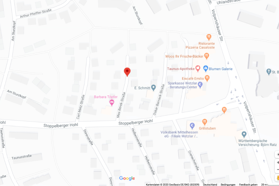 Dieser Screenshot des Online-Dienstes Google Maps zeigt die Max-Berek-Straße in Wetzlar.