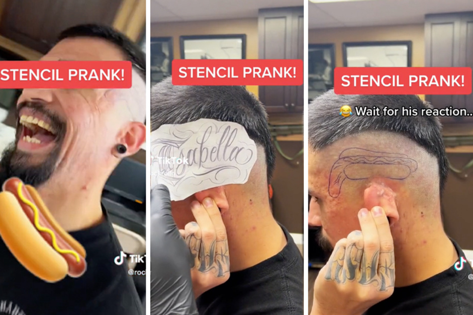 A tattoo artist pulled a stencil prank on one of their customers.