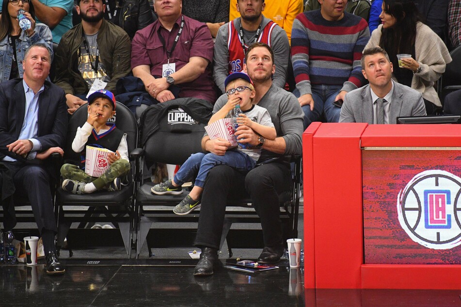 Chris Pratt and his son Jack at an LA Clippers game.
