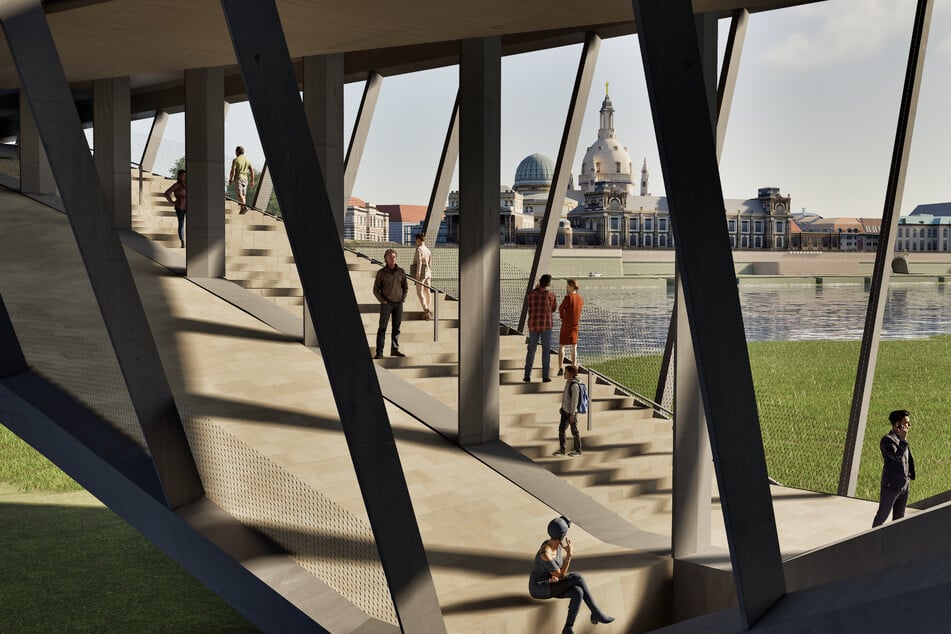 Die Stadt hat vier Planungsbüros mit Entwürfen für die neue Carolabrücke beauftragt. Diese Visualisierung stammt von Studenten.