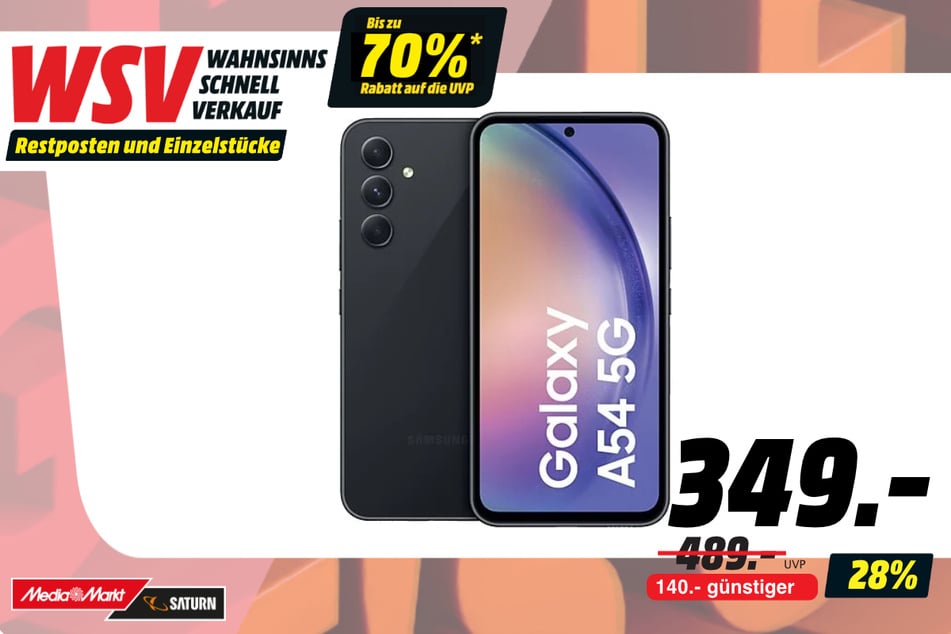 Samsung Galaxy A54 5G für 349 statt 489 Euro.