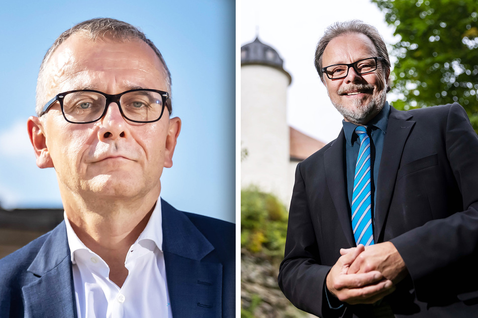 Laut Prognosen werden sich viele Chemnitzer für Michael Klonovsky (59, AfD, l.) entscheiden. Frank Heinrich (57, CDU) hat in Chemnitz seit 2009 stets das Direktmandat geholt - doch diesen Sonntag könnte es knapp werden.