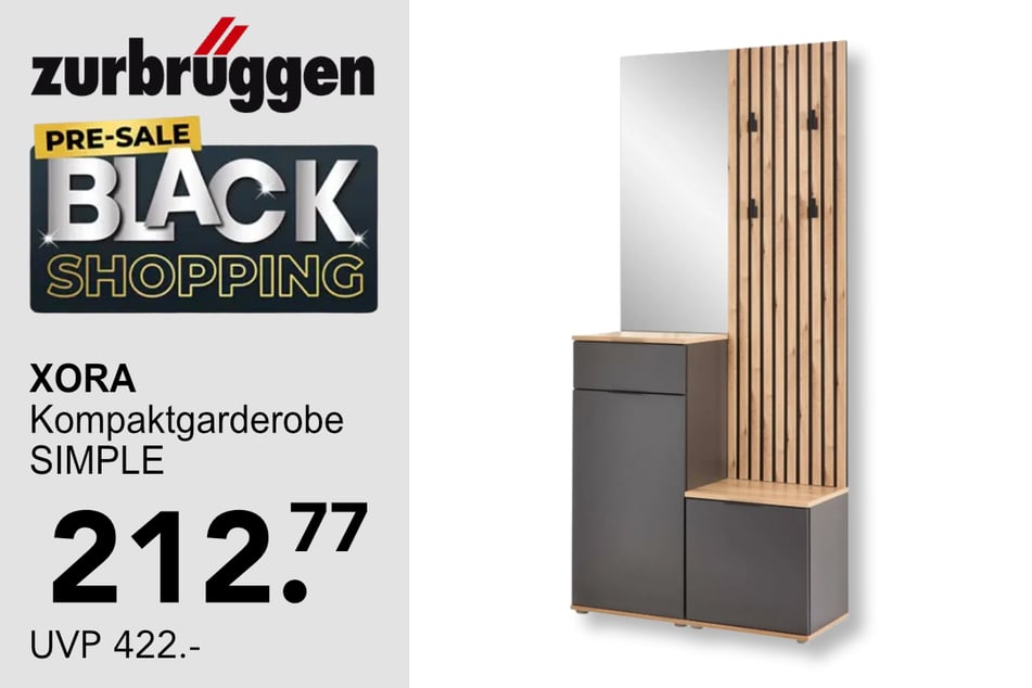 Die XORA Kompaktgarderobe SIMPLE für 212,77 statt 422 Euro.