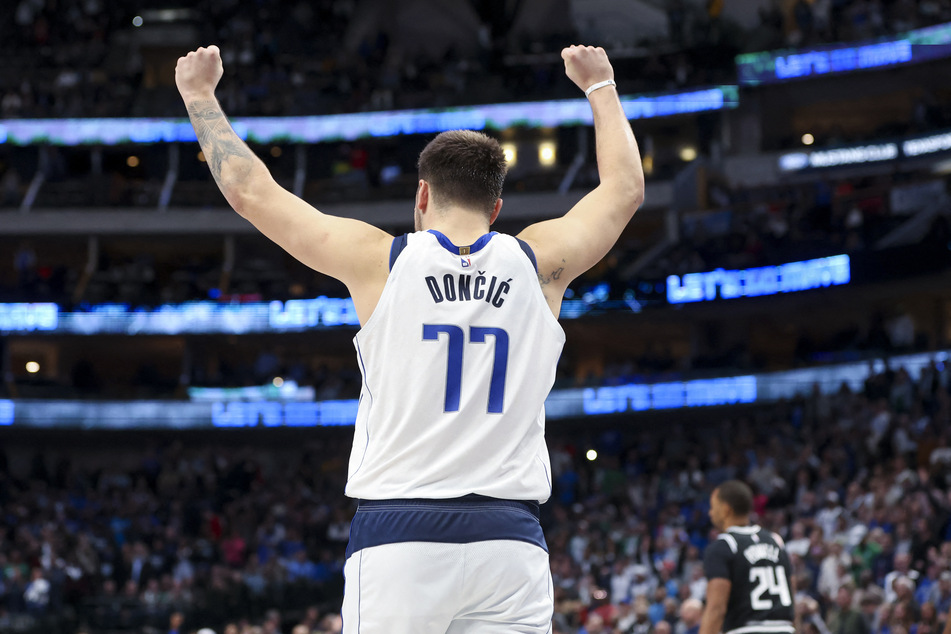 Dallas Mavericks guard Luka Doncic celebrates after the game against the LA Clippers at American Airlines Center.