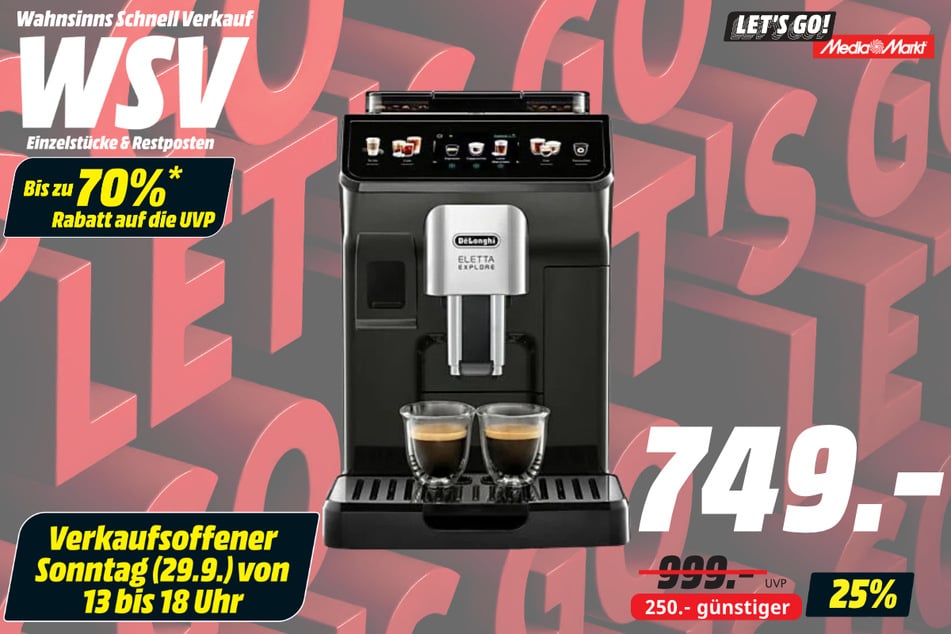 DeLonghi-Kaffeevollautomat für 749 statt 999 Euro.