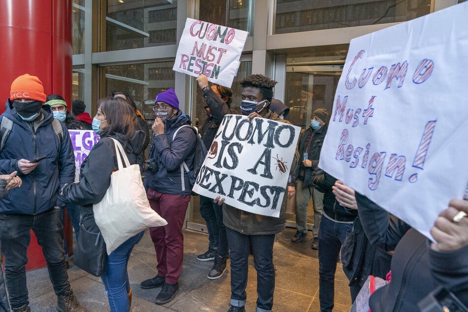 Protesters gathered outside the Governor Andrew Cuomo s Third Avenue office, calling for him to resign.