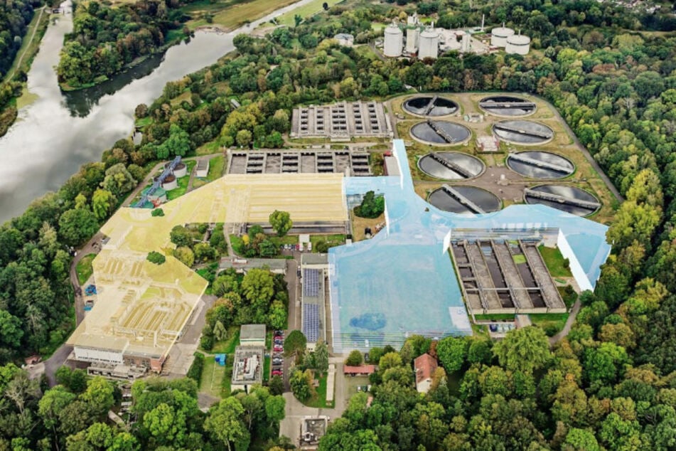 Alle Sperrungen haben einen Zusammenhang mit dem Ausbau des Klärwerks. Gelb: mechanische Reinigung, Blau: biologische Reinigung.