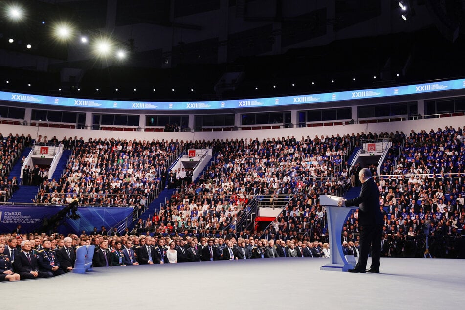 Wladimir Putin bei seiner Rede auf dem Parteitag von "Einiges Russland" in Moskau.