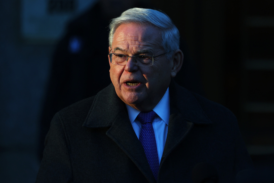 Former Sen. Bob Menendez (D-NJ) gives a brief statement after sentencing at Manhattan Federal Court on Wednesday in New York City.