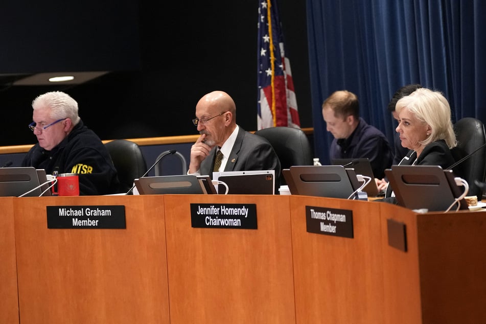 National Transportation Safety Board Chair Jennifer Homendy (r.) and other members listen to testimony during a meeting on January 27, 2026.