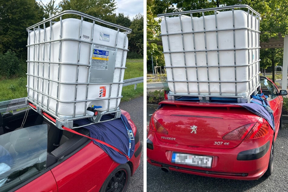 Der Peugeot 307 transportierte einen Tank über die A4.