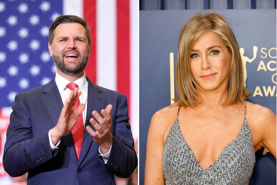 Actor Jennifer Aniston (r.) recently went viral after she criticized vice presidential nominee JD Vance for his past comments about childless women.