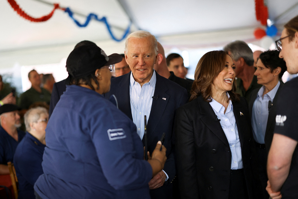 President Joe Biden and Vice President Kamala Harris greet supporters during a Labor Day campaign event.