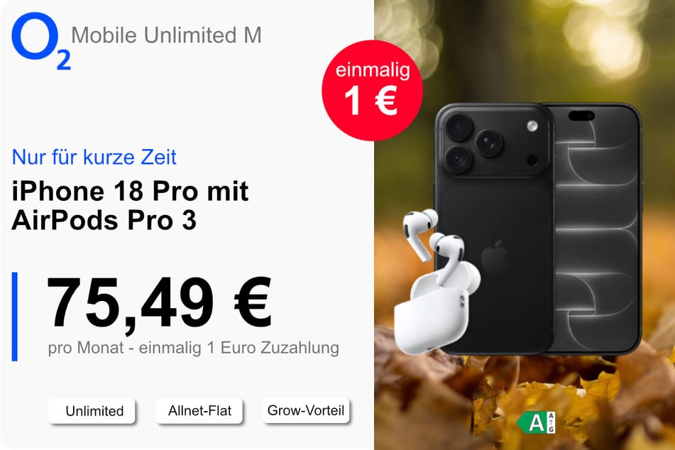 Das neue iPhone 18 Pro mit AirPods Pro 3 und Unlimited-Tarif für einmalig nur 1 Euro bei o2.