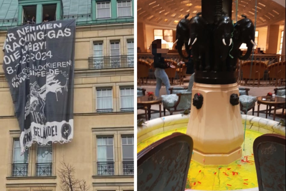 "Letzte Generation" lässt Brunnen im Hotel Adlon in Farbe sprudeln!