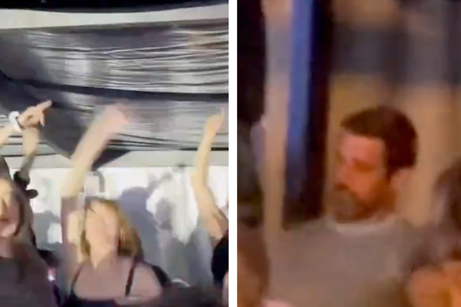 Emma Stone (l.) and Jets quarterback Aaron Rodgers (r.) are two famous faces that have been spotted dancing in the VIP tent during The Eras Tour.